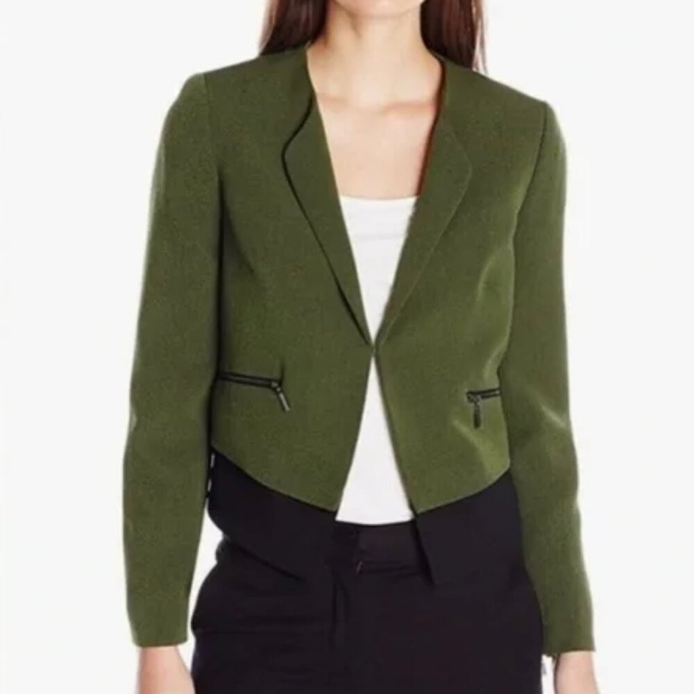 Kasper Green and Black Blazer with Zipper Accents | Size 8